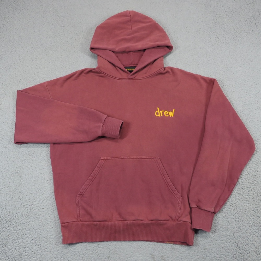 Drew House Hoodie Mens Small Red Distressed Faded Justin Bieber Fleece Pullover